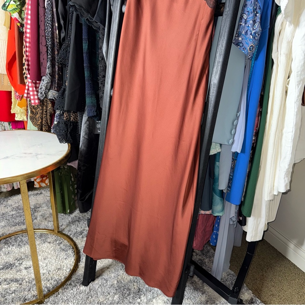 Abercrombie & Fitch Brown Satin Lace Panel Slip Dress Womens Medium New NWT - Picture 9 of 15